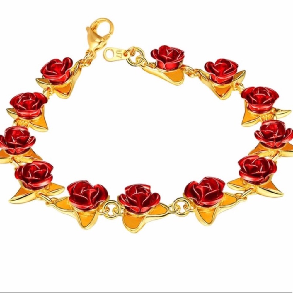 Women’s roses bracelet with gold leaves